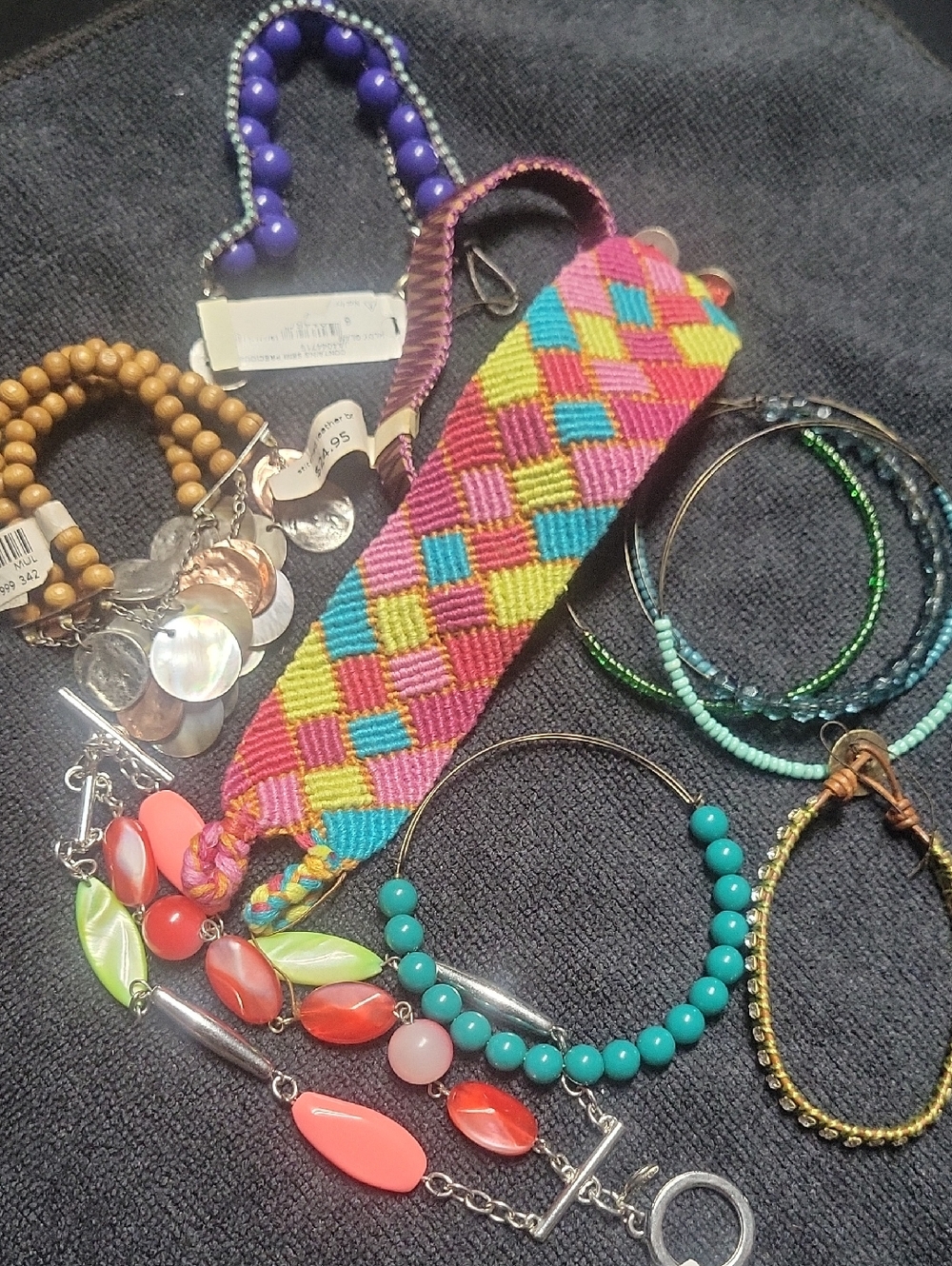 Fossil Multicolor Woven Bracelet with Pink, Yellow & Turquoise Pattern